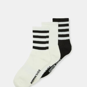 3 PACK STRIPED CREW SOCKS IVORY