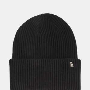 DOUBLE LAYER RIBBED KNIT BEANIE BLACK