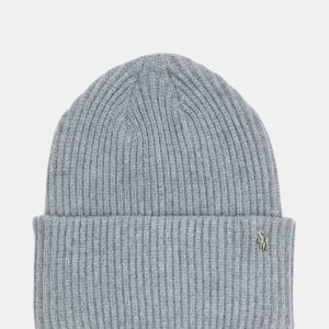 DOUBLE LAYER RIBBED KNIT BEANIE GREY