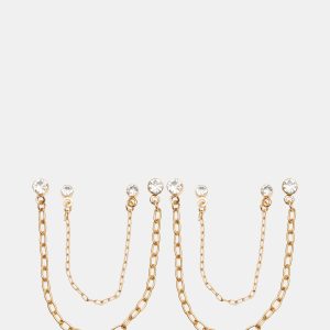 CRYSTAL CHAIN EARRINGS SET GOLD