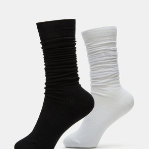 2 PACK SLOUCHY CREW SOCKS BLACK WHITE